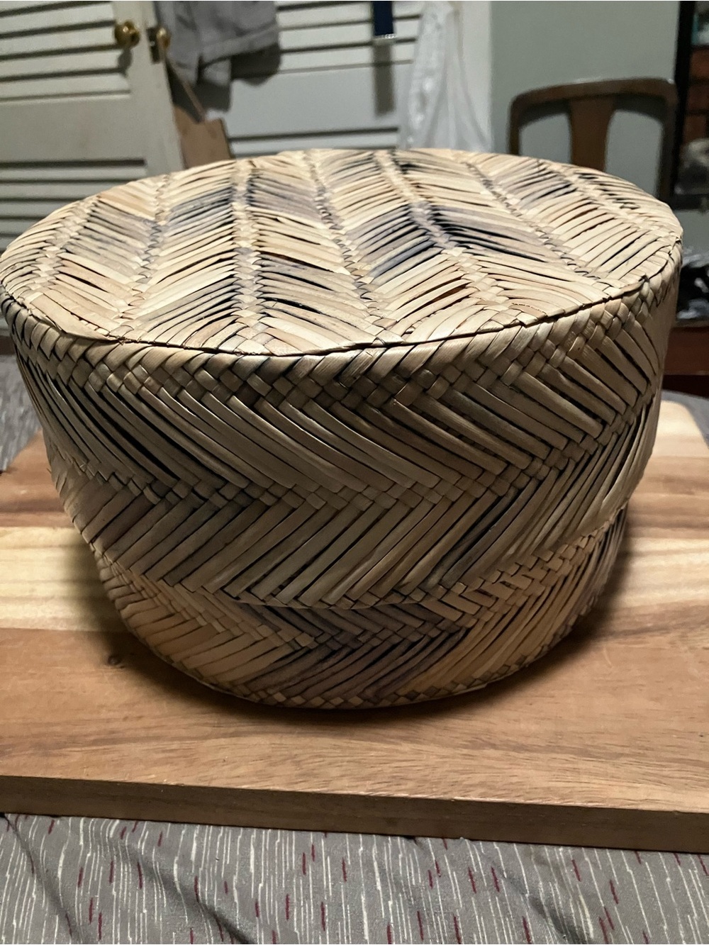 NWT Anthropologie Handwoven Round Basket in Natural and Dark Accents